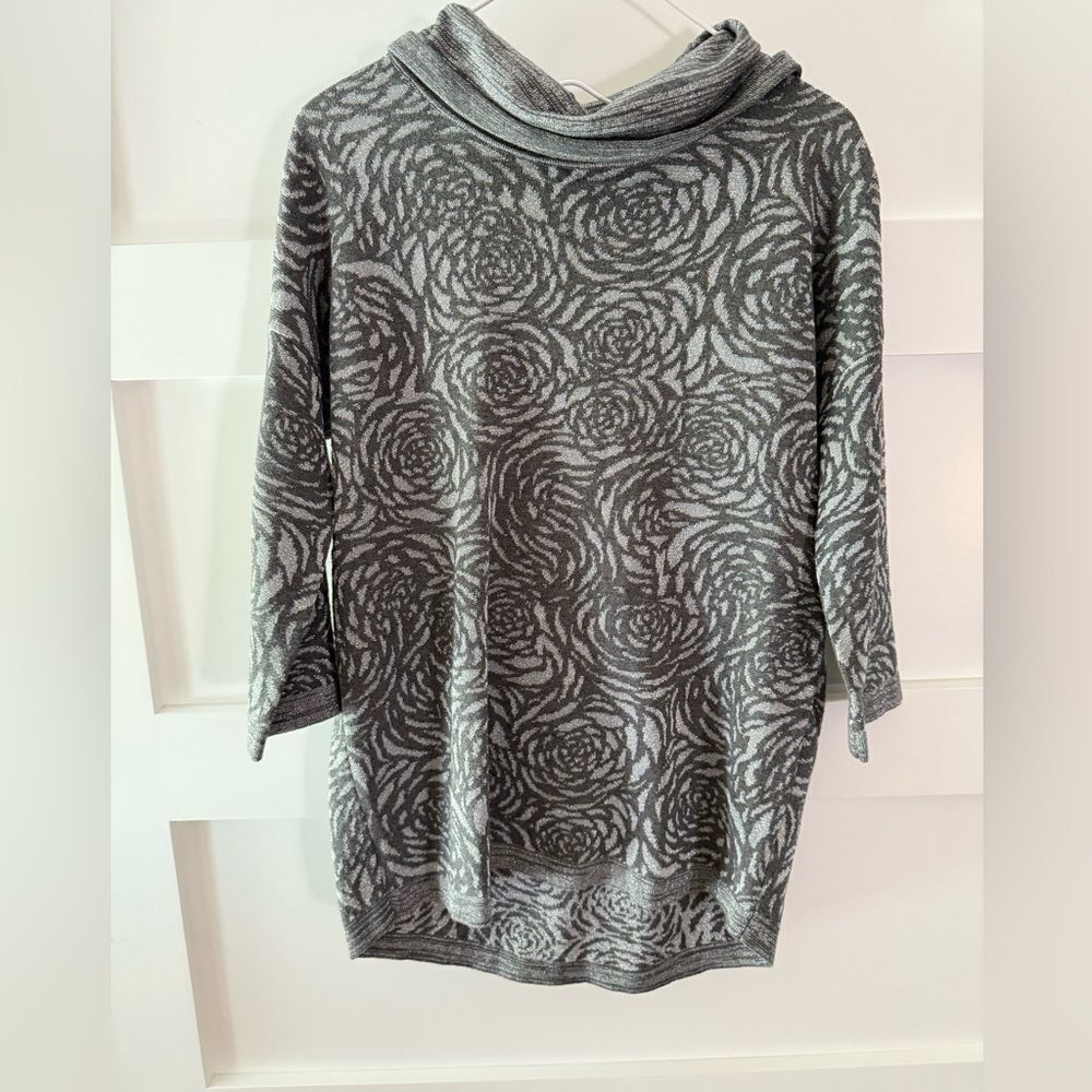 Chico's Gray Floral Cowl Neck Sweater